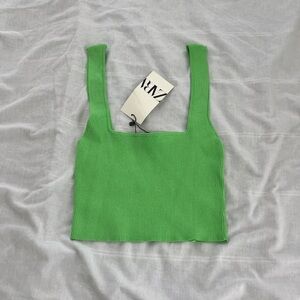 NWT Zara green ribbed crop tank top Size medium